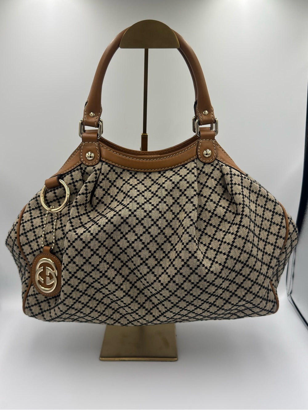 Gucci Canvas & Leather Trim Shoulder Bag with Hangtag